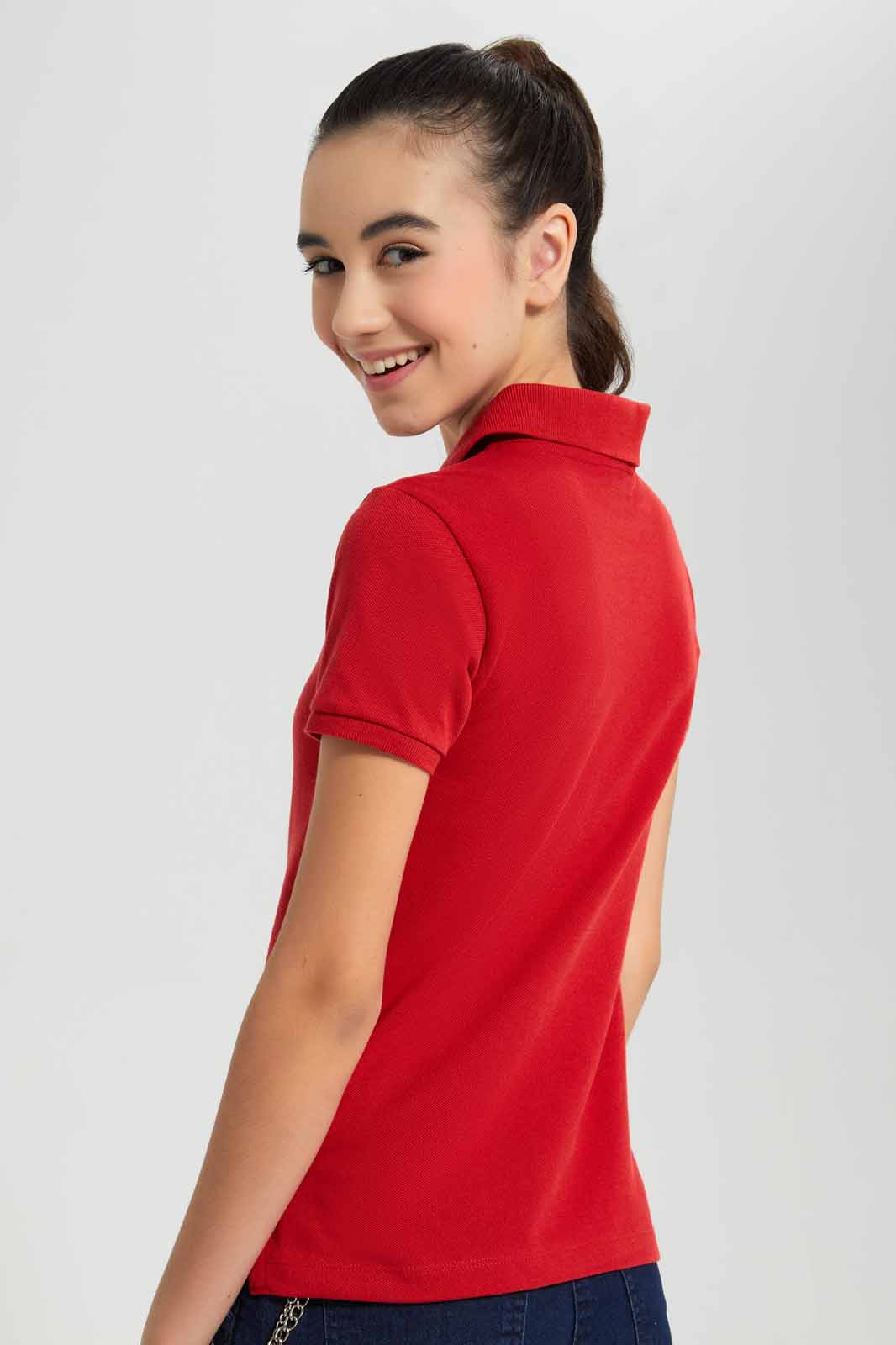 Redtag-Red-Pique-Polo-Category:T-Shirts,-Colour:Red,-Deals:New-In,-Filter:Senior-Girls-(9-to-14-Yrs),-GSR-T-Shirts,-New-In-GSR-APL,-Non-Sale,-Section:Girls-(0-to-14Yrs),-TBL,-W22O-Senior-Girls-9 to 14 Years