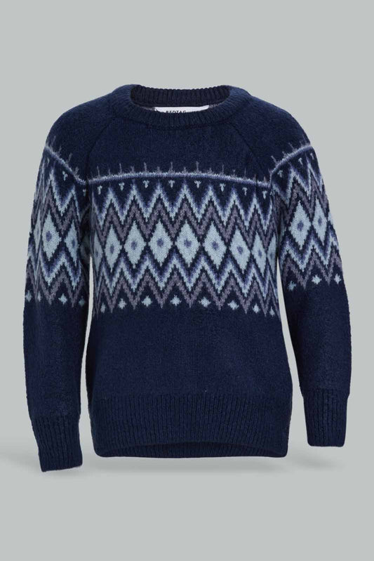 Redtag-Navy-Fairisle-Pullover-Category:Pullovers,-Colour:Navy,-Deals:New-In,-EHW,-Filter:Infant-Boys-(3-to-24-Mths),-INB-Pullovers,-New-In-INB-APL,-Non-Sale,-Section:Boys-(0-to-14Yrs),-W22B-Infant-Boys-3 to 24 Months
