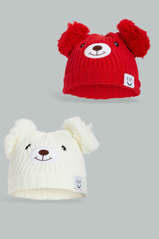 Redtag-Assorted-Red-And-White-Set-Of-2-Knitted-Cap-BOY-Knitted-Accessories,-Category:Knitted-Accessories,-Colour:Assorted,-Dept:Boys,-Filter:Boys-Accessories,-New-In,-New-In-BOY-ACC,-Non-Sale,-Section:Boys-(0-to-14Yrs),-W22B-Boys-