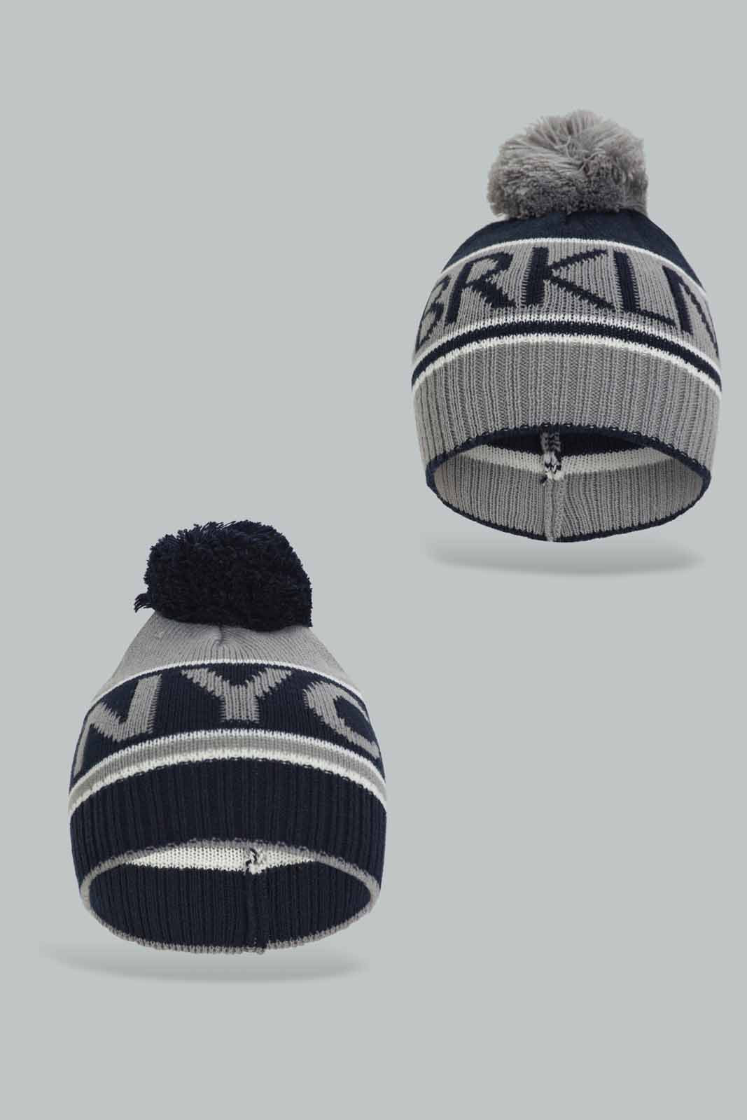 Redtag-Assorted-Black-And-Mustard-Set-Of-2-Knitted-Cap-BOY-Knitted-Accessories,-Category:Knitted-Accessories,-Colour:Assorted,-Dept:Boys,-Filter:Boys-Accessories,-New-In,-New-In-BOY-ACC,-Non-Sale,-Section:Boys-(0-to-14Yrs),-W22B-Boys-