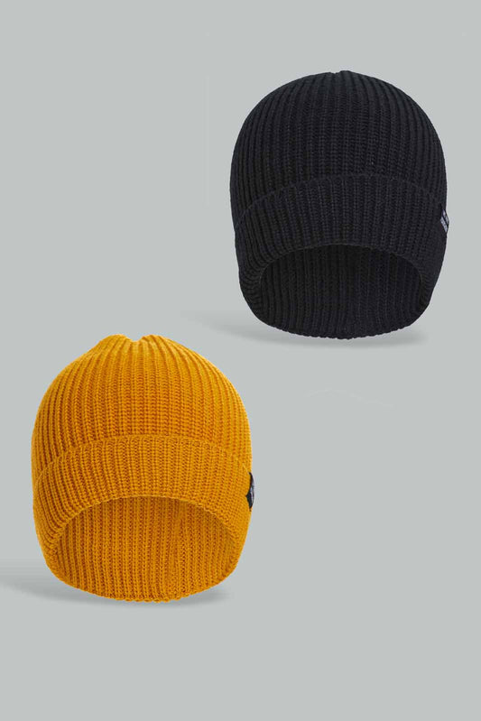 Redtag-Assorted-Black-And-Mustard-Set-Of-2-Knitted-Cap-BOY-Knitted-Accessories,-Category:Knitted-Accessories,-Colour:Assorted,-Filter:Boys-Accessories,-New-In,-New-In-BOY-ACC,-Non-Sale,-Section:Boys-(0-to-14Yrs),-W22B-Boys-