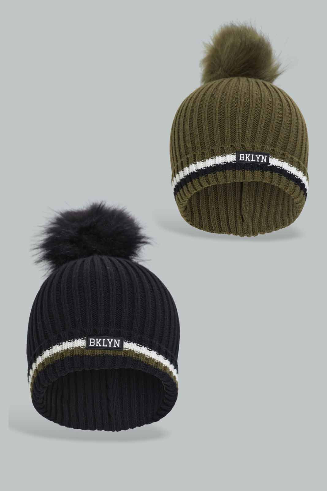 Redtag-Assorted-Black-And-Olive-Set-Of-2-Knitted-Cap-BOY-Knitted-Accessories,-Category:Knitted-Accessories,-Colour:Assorted,-Filter:Boys-Accessories,-New-In,-New-In-BOY-ACC,-Non-Sale,-Section:Boys-(0-to-14Yrs),-W22B-Boys-