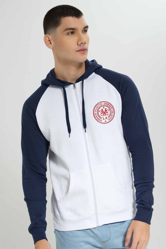 Redtag-White-/-Navy-Reglan-Sleeve-Zip-Thru-Hoddy-Category:Sweatshirts,-Colour:White,-Deals:New-In,-Filter:Men's-Clothing,-Men-Sweatshirts,-NDAY,-New-In-Men-APL,-Non-Sale,-Section:Men,-TBL,-W22B-Men's-