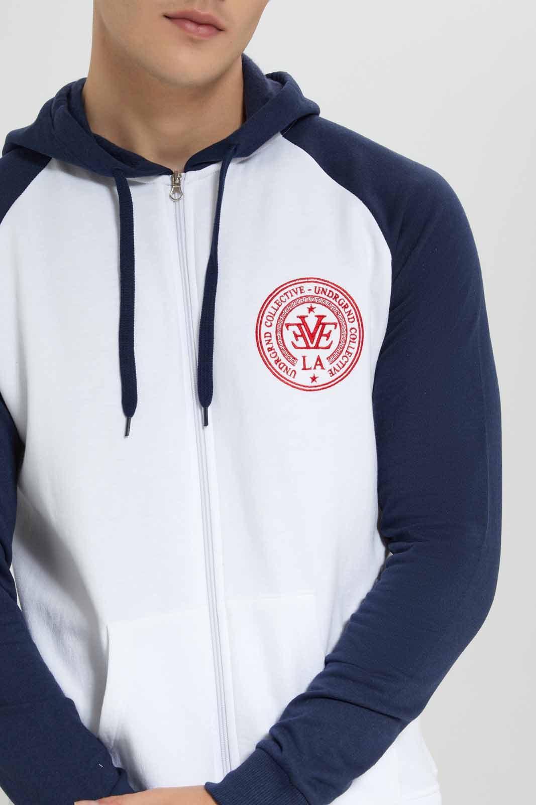 Redtag-White-/-Navy-Reglan-Sleeve-Zip-Thru-Hoddy-Category:Sweatshirts,-Colour:White,-Deals:New-In,-Filter:Men's-Clothing,-Men-Sweatshirts,-NDAY,-New-In-Men-APL,-Non-Sale,-Section:Men,-TBL,-W22B-Men's-