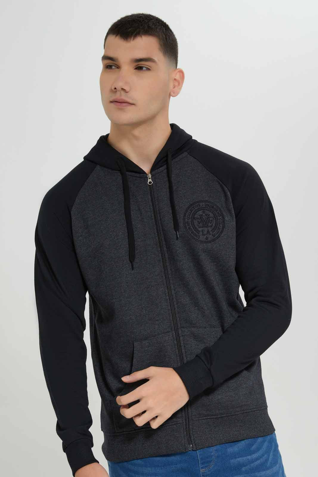 Redtag-Charcoal-/-Black-Reglan-Sleeve-Zip-Thru-Hoddy-Category:Sweatshirts,-Colour:Charcoal,-Deals:New-In,-Filter:Men's-Clothing,-Men-Sweatshirts,-New-In-Men-APL,-Non-Sale,-Section:Men,-TBL,-W22B-Men's-