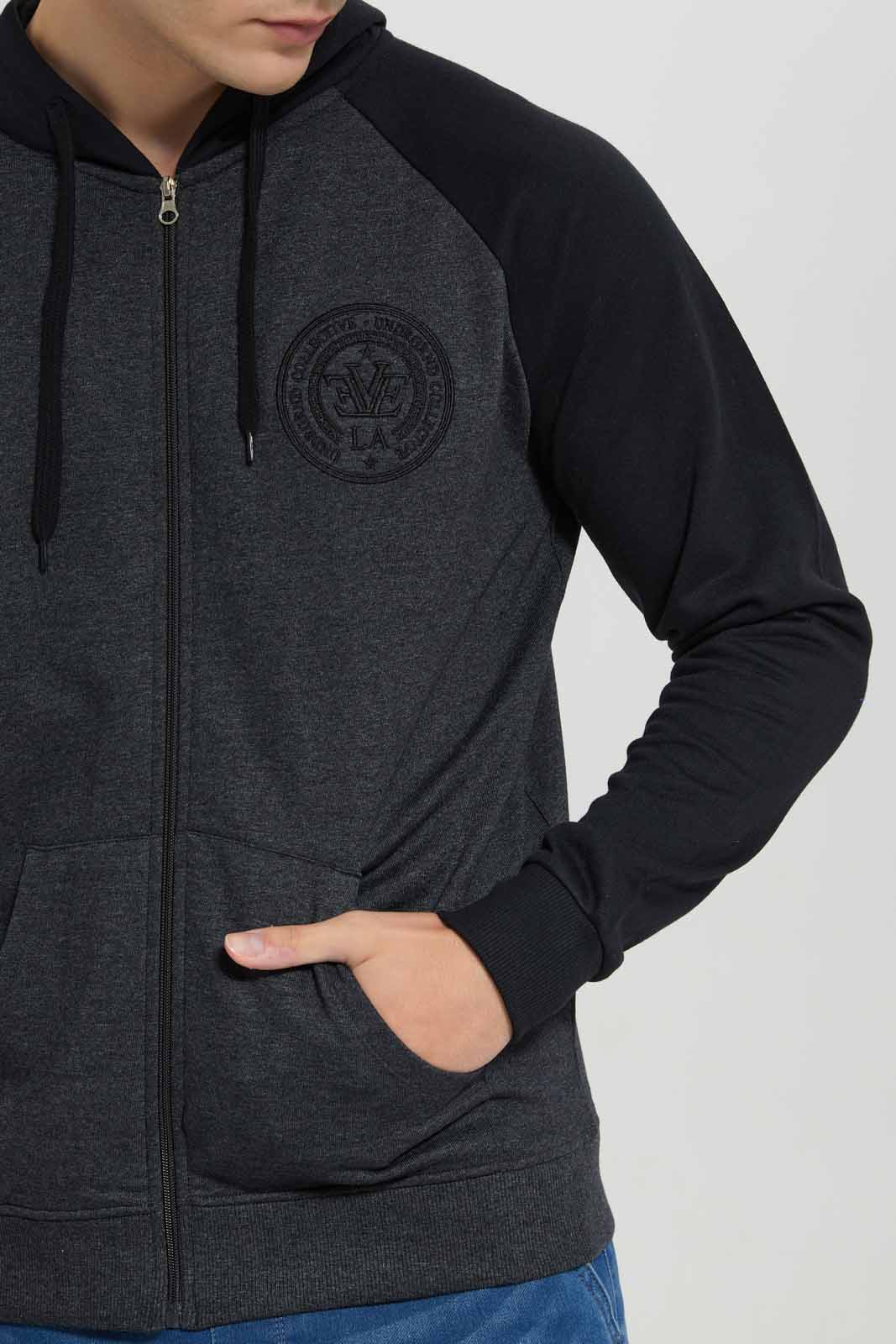 Redtag-Charcoal-/-Black-Reglan-Sleeve-Zip-Thru-Hoddy-Category:Sweatshirts,-Colour:Charcoal,-Deals:New-In,-Filter:Men's-Clothing,-Men-Sweatshirts,-New-In-Men-APL,-Non-Sale,-Section:Men,-TBL,-W22B-Men's-