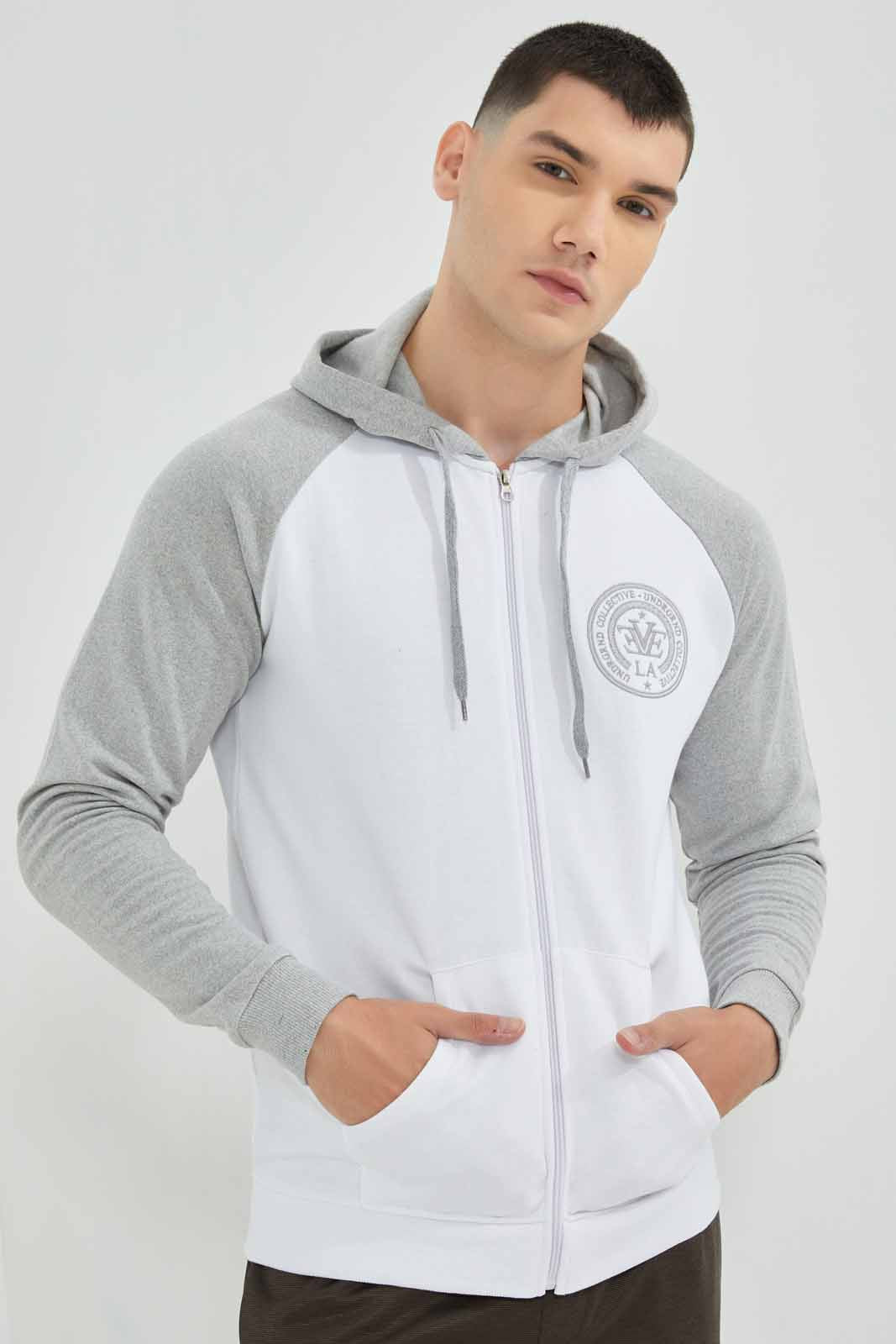 Redtag-Green-/-Ecru-Reglan-Sleeve-Zip-Thru-Hoody-Category:Sweatshirts,-Colour:Green,-Deals:New-In,-Filter:Men's-Clothing,-Men-Sweatshirts,-NDAY,-New-In-Men-APL,-Non-Sale,-Section:Men,-TBL,-W22B-Men's-
