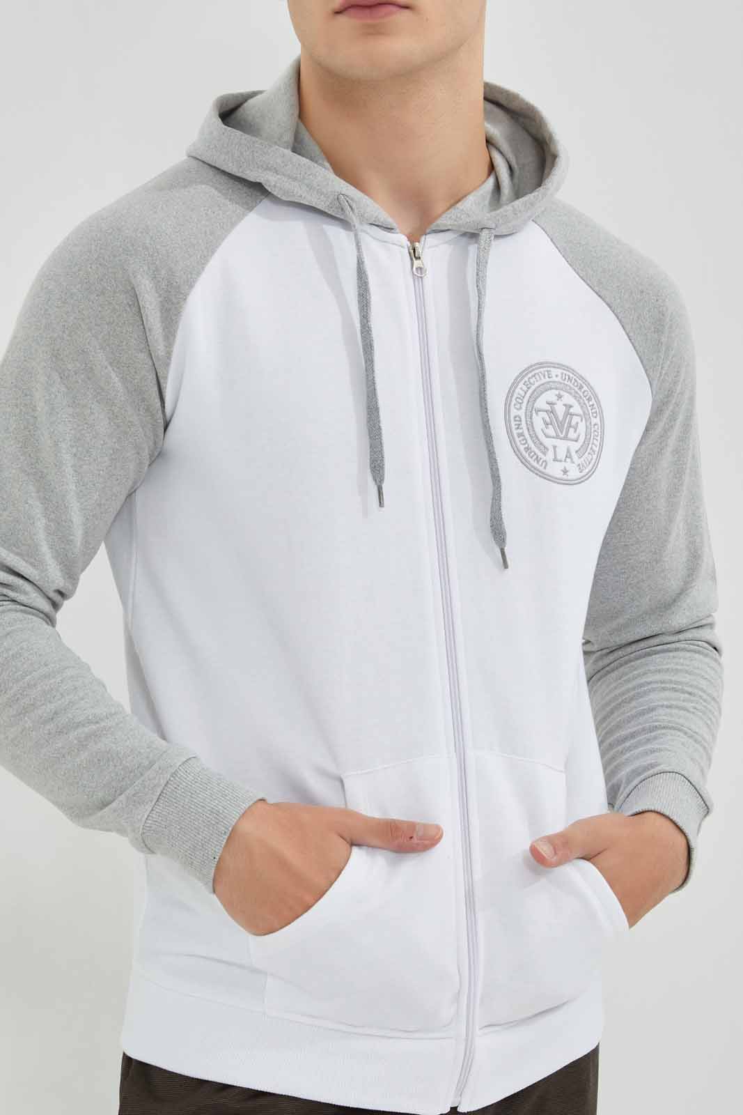 Redtag-Green-/-Ecru-Reglan-Sleeve-Zip-Thru-Hoody-Category:Sweatshirts,-Colour:Green,-Deals:New-In,-Filter:Men's-Clothing,-Men-Sweatshirts,-NDAY,-New-In-Men-APL,-Non-Sale,-Section:Men,-TBL,-W22B-Men's-