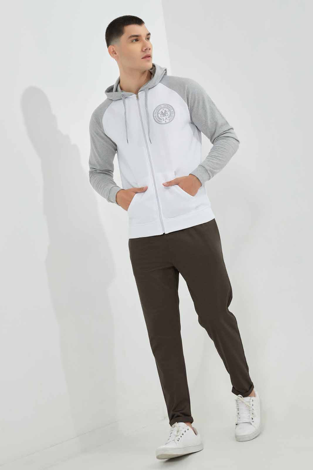 Redtag-Green-/-Ecru-Reglan-Sleeve-Zip-Thru-Hoody-Category:Sweatshirts,-Colour:Green,-Deals:New-In,-Filter:Men's-Clothing,-Men-Sweatshirts,-NDAY,-New-In-Men-APL,-Non-Sale,-Section:Men,-TBL,-W22B-Men's-