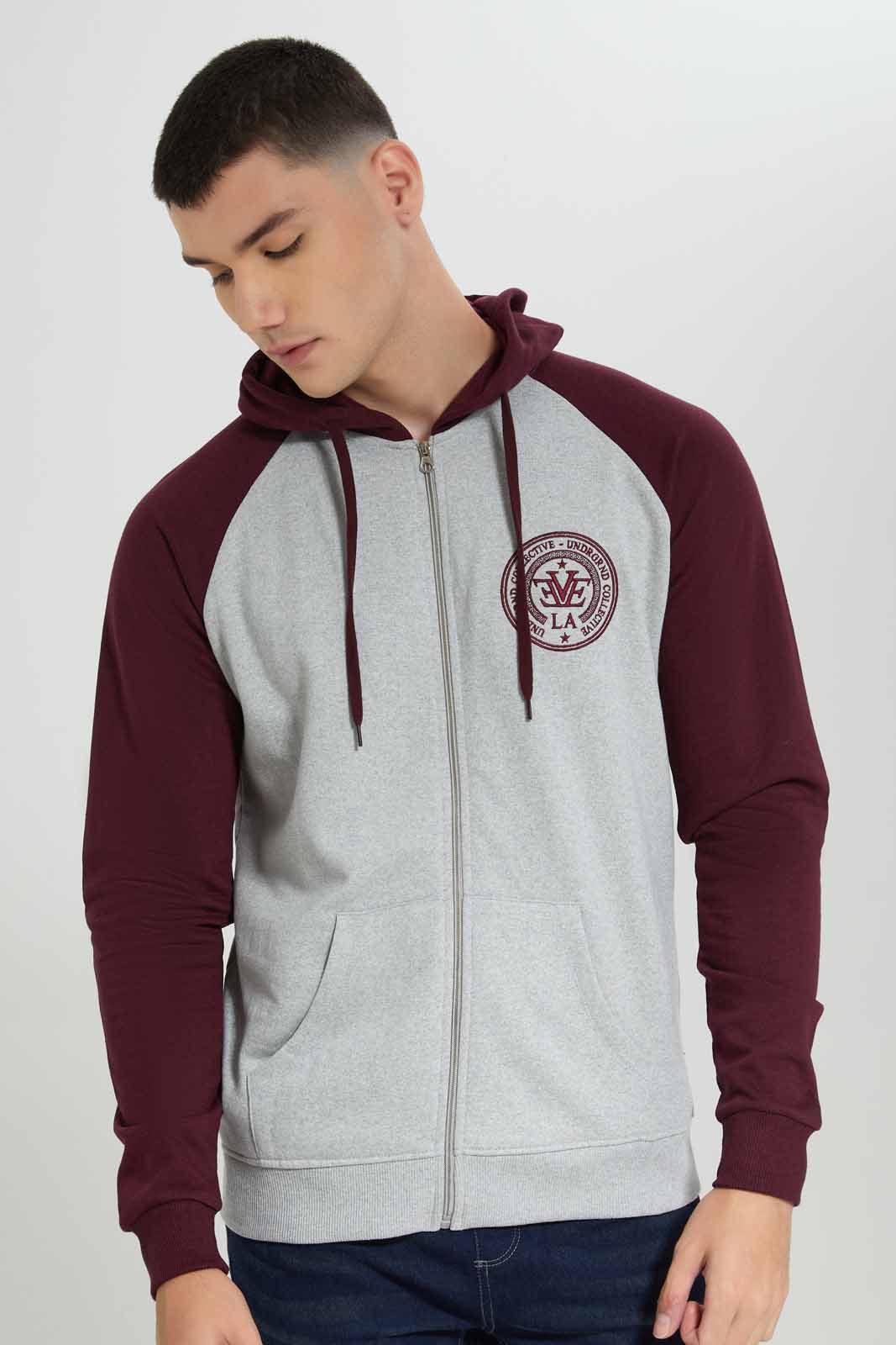 Redtag-Grey-Mel-/-Red-Reglan-Sleeve-Zip-Thru-Hoody-Category:Sweatshirts,-Colour:Grey,-Deals:New-In,-Filter:Men's-Clothing,-Men-Sweatshirts,-New-In-Men-APL,-Non-Sale,-Section:Men,-TBL,-W22B-Men's-