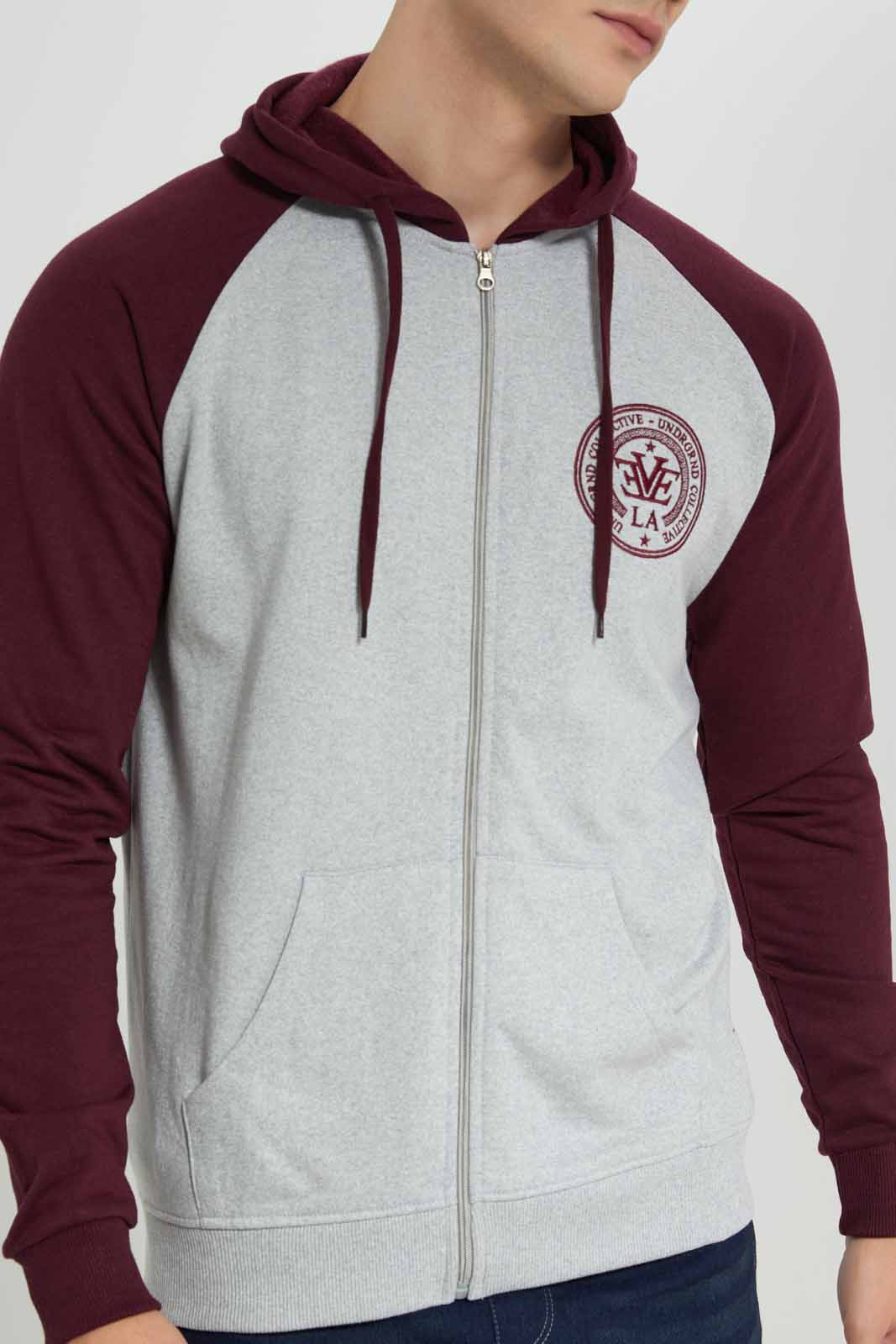 Redtag-Grey-Mel-/-Red-Reglan-Sleeve-Zip-Thru-Hoody-Category:Sweatshirts,-Colour:Grey,-Deals:New-In,-Filter:Men's-Clothing,-Men-Sweatshirts,-New-In-Men-APL,-Non-Sale,-Section:Men,-TBL,-W22B-Men's-