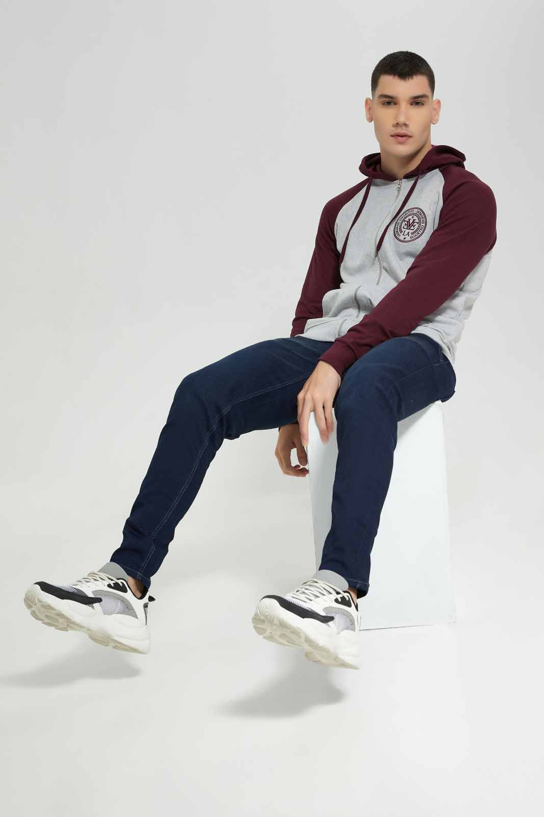 Redtag-Grey-Mel-/-Red-Reglan-Sleeve-Zip-Thru-Hoody-Category:Sweatshirts,-Colour:Grey,-Deals:New-In,-Filter:Men's-Clothing,-Men-Sweatshirts,-New-In-Men-APL,-Non-Sale,-Section:Men,-TBL,-W22B-Men's-