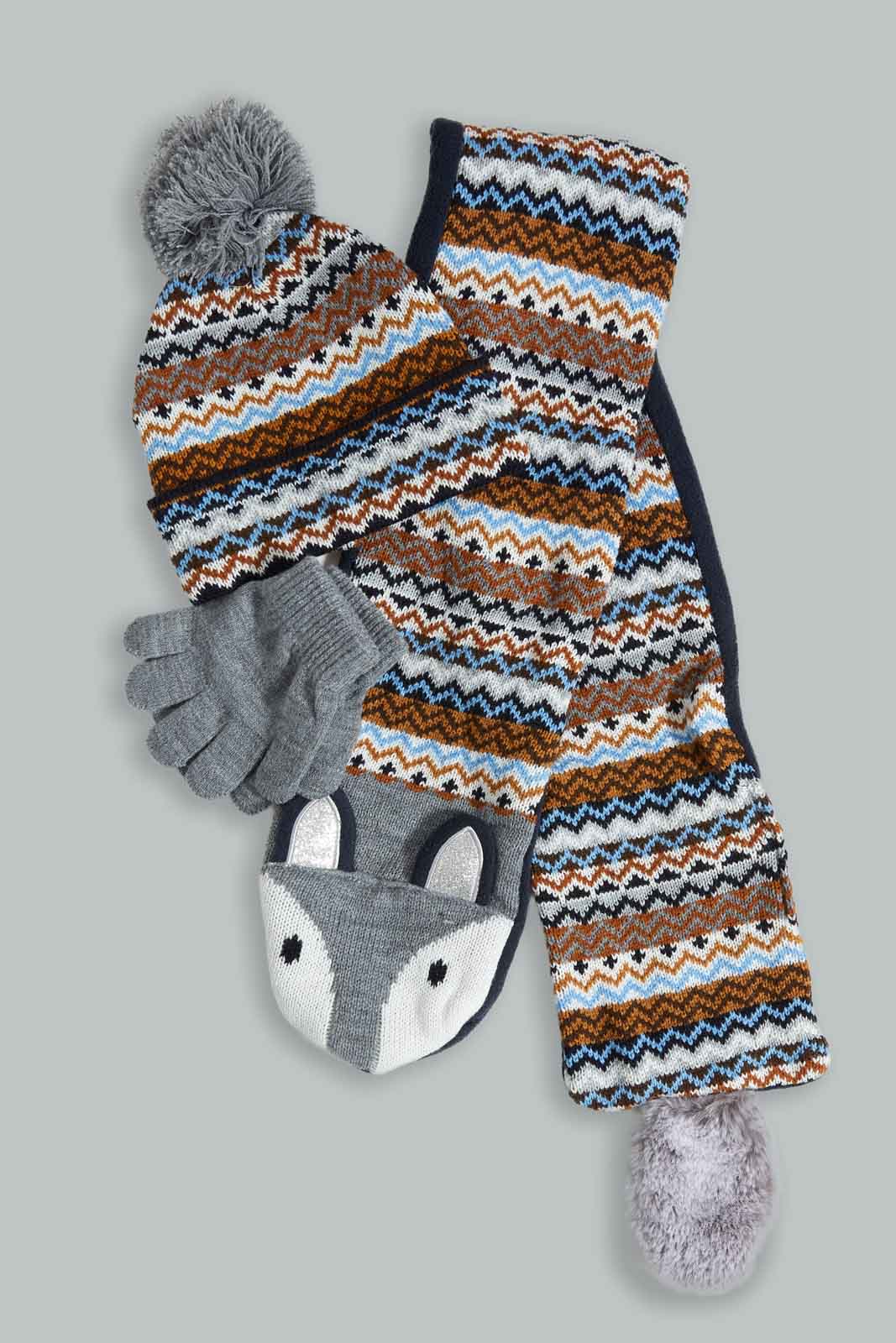 Redtag-Assorted-Navy-Character-Knitted-Cap-Set-Of-3-With-Scarf-0,-Category:0,-Colour:Assorted,-Filter:Boys-Accessories,-New-In,-New-In-BOY-ACC,-Non-Sale,-Section:Boys-(0-to-14Yrs),-W22B-Boys-
