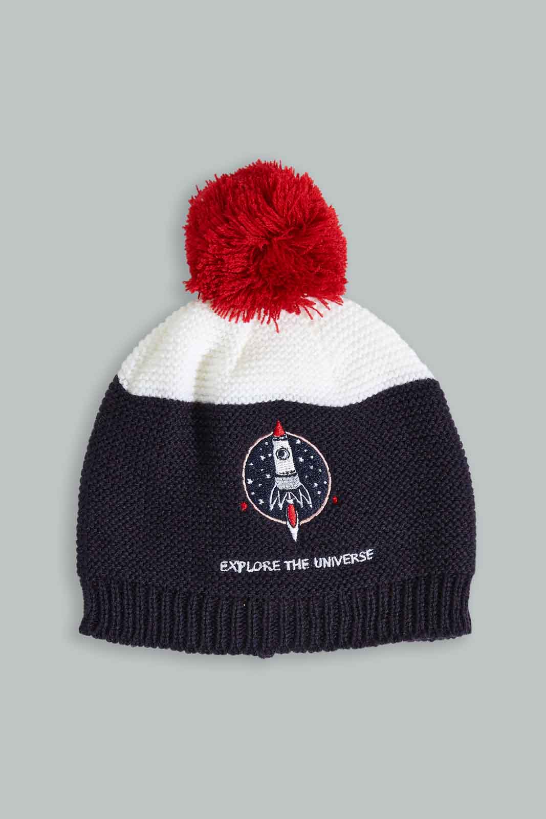 Redtag-Assorted-Navy-And-White-Stripe-Knitted-Cap-Set-Of-3-With-Scarf-0,-Category:0,-Colour:Assorted,-Filter:Boys-Accessories,-New-In,-New-In-BOY-ACC,-Non-Sale,-Section:Boys-(0-to-14Yrs),-W22A-Boys-
