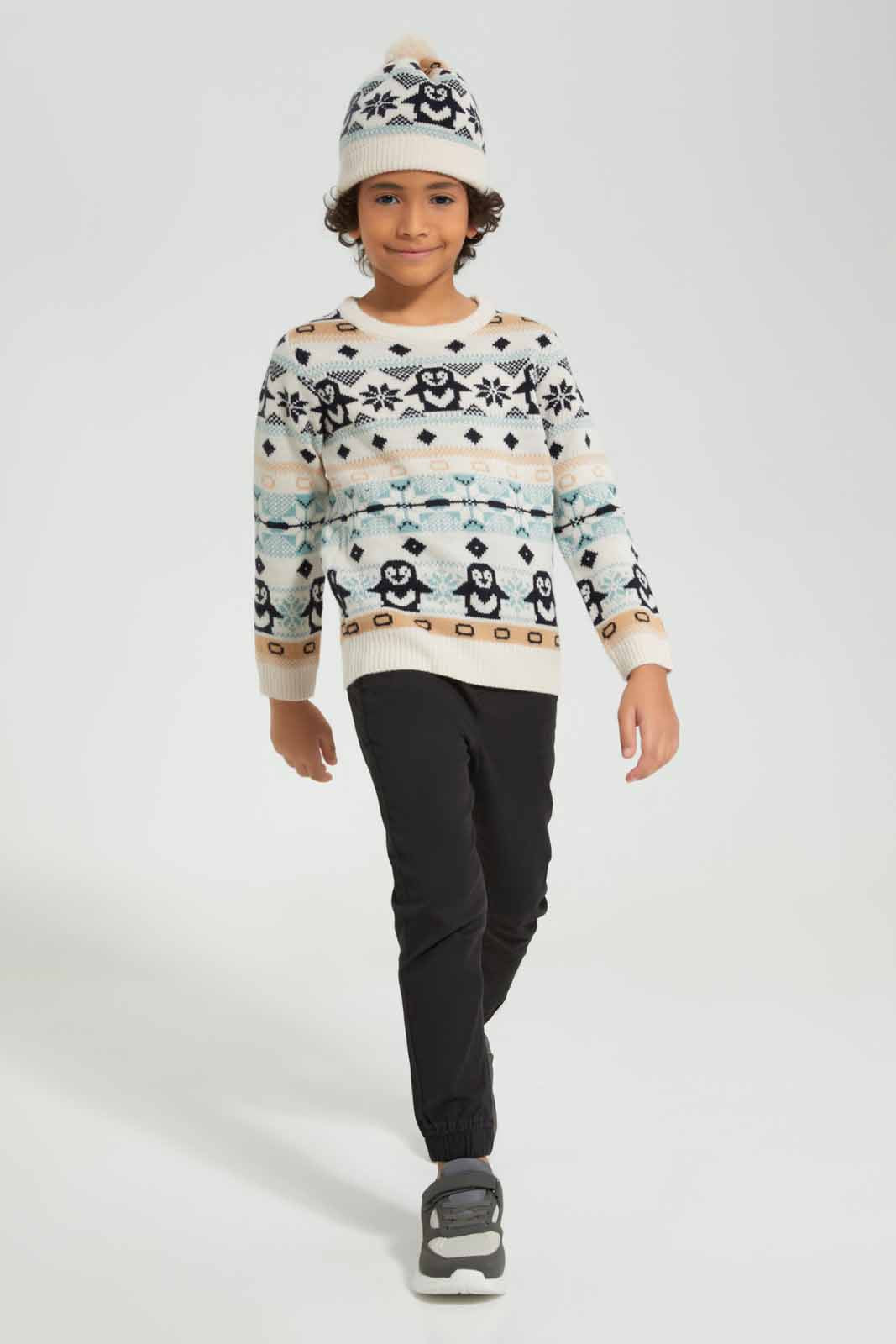 Redtag-Beige-Fairisle-Jaquard-Hat-Set-BOY-Pullovers,-Category:Pullovers,-Colour:Beige,-Deals:New-In,-Filter:Boys-(2-to-8-Yrs),-New-In-BOY-APL,-Non-Sale,-Section:Boys-(0-to-14Yrs),-W22B-Boys-2 to 8 Years