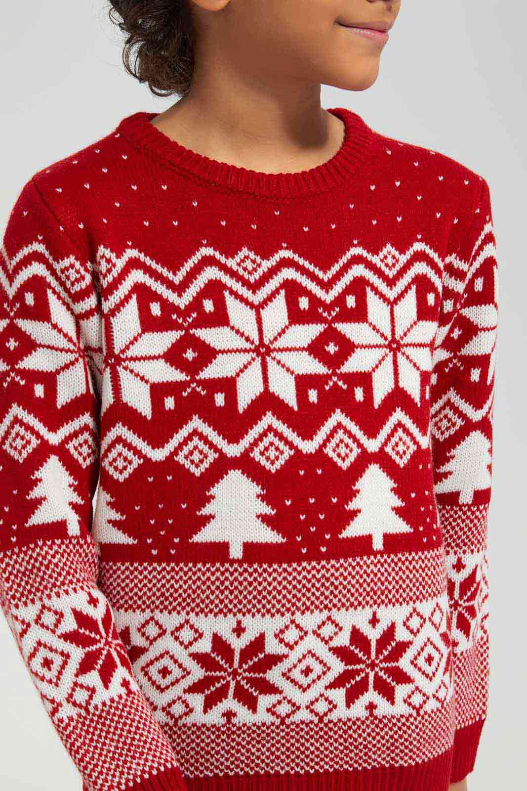 Redtag-Red-Fairisle-Jaquard-Hat-Set-BOY-Pullovers,-Category:Pullovers,-Colour:Red,-Deals:New-In,-EHW,-Filter:Boys-(2-to-8-Yrs),-New-In-BOY-APL,-Non-Sale,-Section:Boys-(0-to-14Yrs),-W22B-Boys-2 to 8 Years