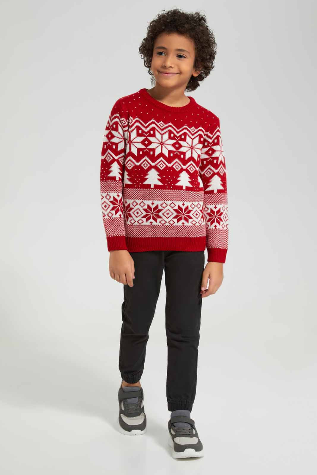 Redtag-Red-Fairisle-Jaquard-Hat-Set-BOY-Pullovers,-Category:Pullovers,-Colour:Red,-Deals:New-In,-EHW,-Filter:Boys-(2-to-8-Yrs),-New-In-BOY-APL,-Non-Sale,-Section:Boys-(0-to-14Yrs),-W22B-Boys-2 to 8 Years