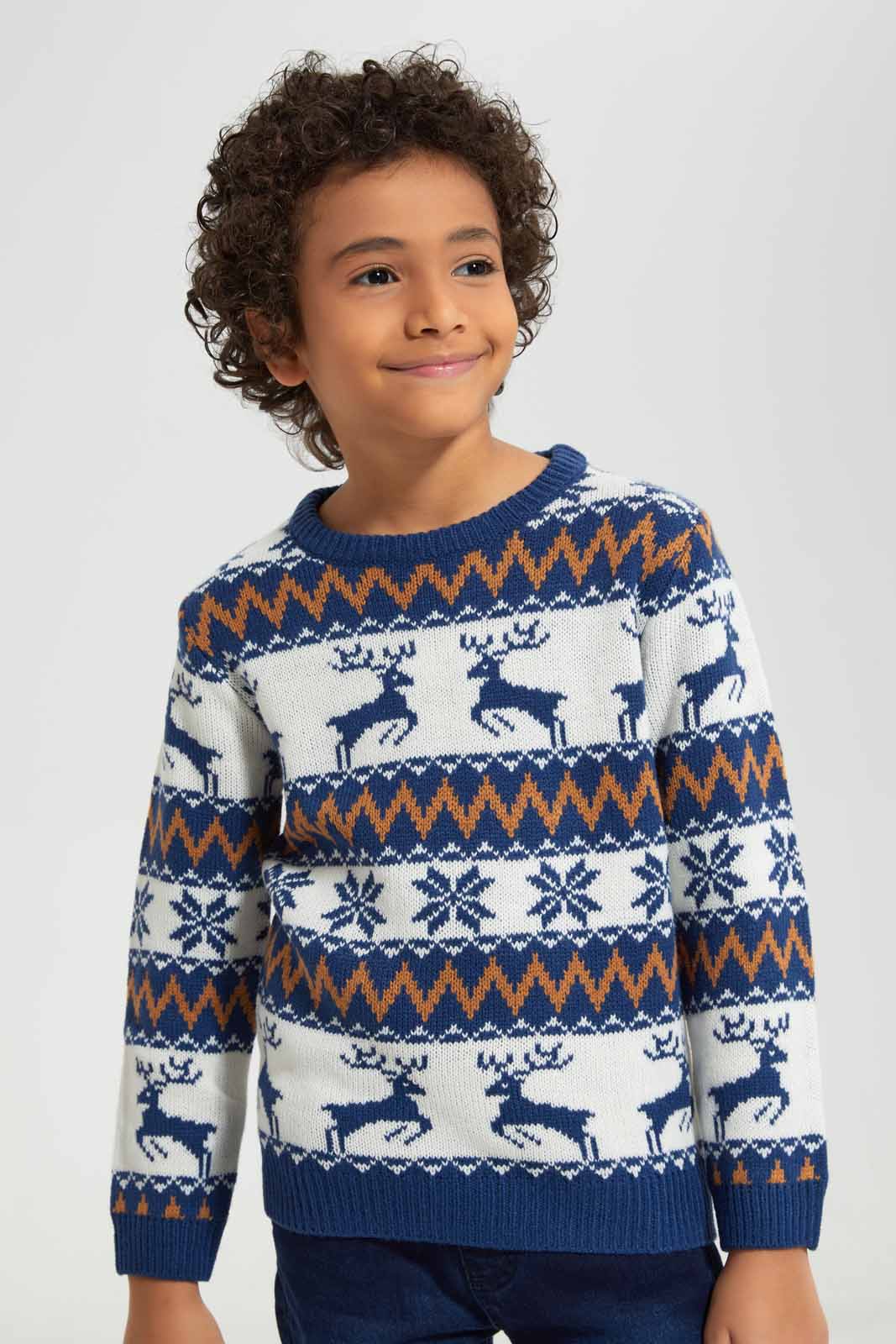 Redtag-Navy-Fairisle-jaquard-Hat-Set-BOY-Pullovers,-Category:Pullovers,-Colour:Navy,-Deals:New-In,-EHW,-Filter:Boys-(2-to-8-Yrs),-New-In-BOY-APL,-Non-Sale,-Section:Boys-(0-to-14Yrs),-W22B-Boys-2 to 8 Years