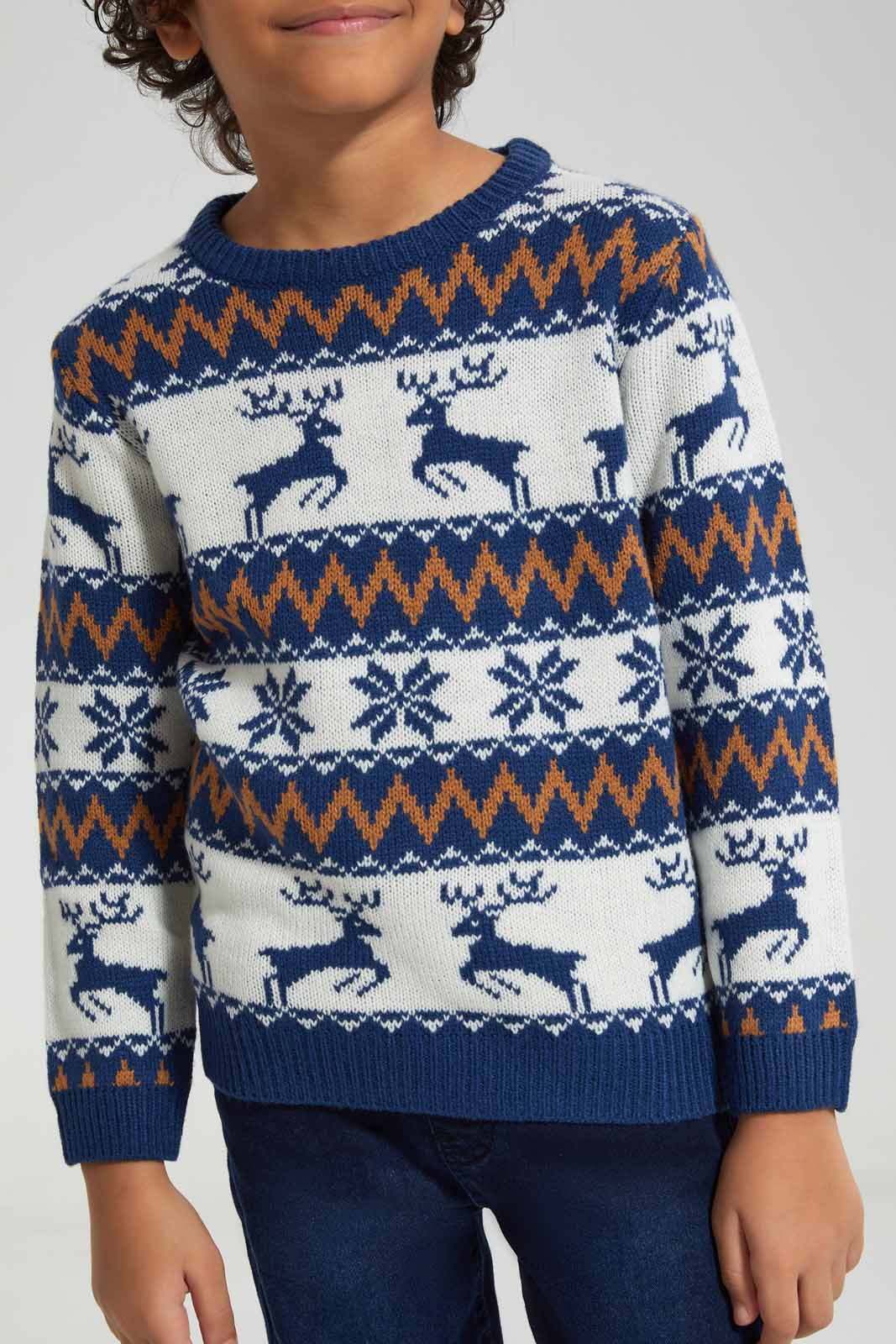 Redtag-Navy-Fairisle-jaquard-Hat-Set-BOY-Pullovers,-Category:Pullovers,-Colour:Navy,-Deals:New-In,-EHW,-Filter:Boys-(2-to-8-Yrs),-New-In-BOY-APL,-Non-Sale,-Section:Boys-(0-to-14Yrs),-W22B-Boys-2 to 8 Years