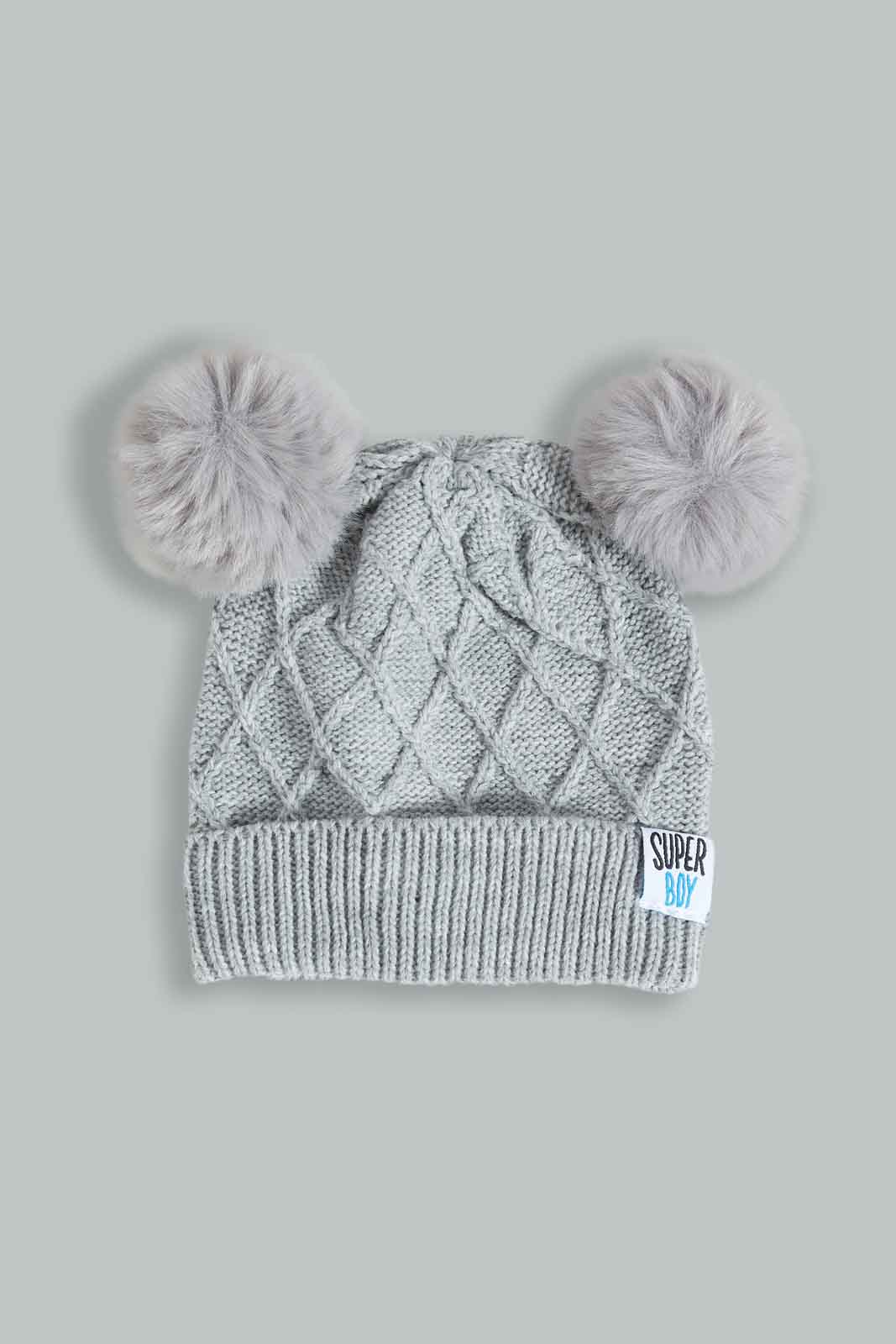Redtag-Grey-Knitted-Cap-Set-Of-2-With-Gloves-BOY-Knitted-Accessories,-Category:Knitted-Accessories,-Colour:Grey,-Dept:Boys,-Filter:Boys-Accessories,-New-In,-New-In-BOY-ACC,-Non-Sale,-Section:Boys-(0-to-14Yrs),-W22B-Boys-