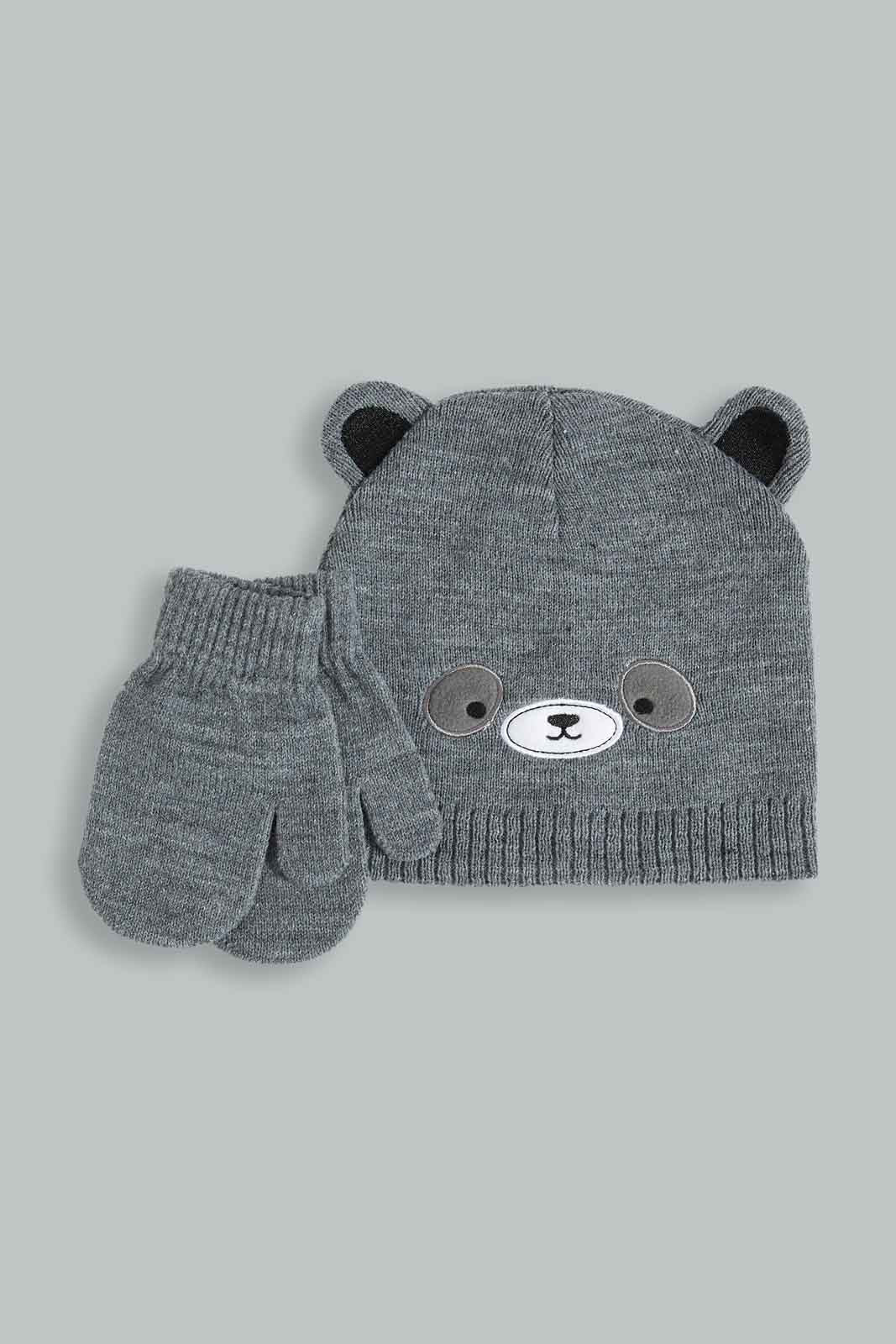 Redtag-Grey-Color-Knitted-Cap-Set-Of-2-With-Gloves-BOY-Knitted-Accessories,-Category:Knitted-Accessories,-Colour:Grey,-Dept:Boys,-Filter:Boys-Accessories,-New-In,-New-In-BOY-ACC,-Non-Sale,-Section:Boys-(0-to-14Yrs),-W22B-Boys-