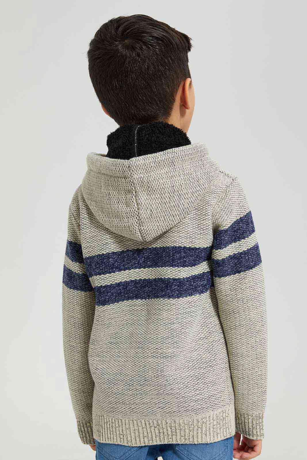 Redtag-Beige-Stripe-Hooded-Fur-Linned-Zip-Through-Cardigan-BOY-Cardigans,-Category:Cardigans,-Colour:Beige,-Deals:New-In,-EHW,-Filter:Boys-(2-to-8-Yrs),-New-In-BOY-APL,-Non-Sale,-Section:Boys-(0-to-14Yrs),-W22B-Boys-2 to 8 Years