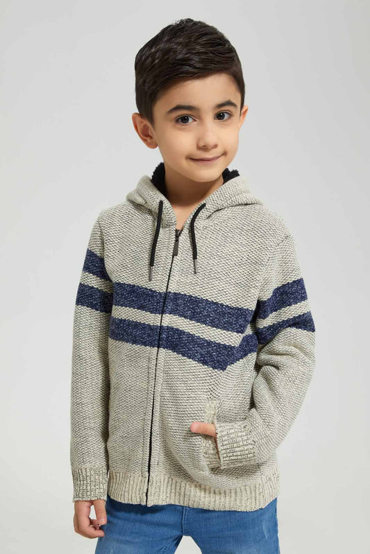 Redtag-Beige-Stripe-Hooded-Fur-Linned-Zip-Through-Cardigan-BOY-Cardigans,-Category:Cardigans,-Colour:Beige,-Deals:New-In,-EHW,-Filter:Boys-(2-to-8-Yrs),-New-In-BOY-APL,-Non-Sale,-Section:Boys-(0-to-14Yrs),-W22B-Boys-2 to 8 Years