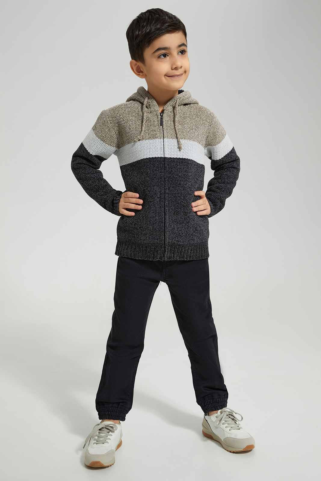 Redtag-Beige-Chenile-Stripe-Zip-Through-Cardigan-BOY-Cardigans,-Category:Cardigans,-Colour:Beige,-Deals:New-In,-EHW,-Filter:Boys-(2-to-8-Yrs),-New-In-BOY-APL,-Non-Sale,-Section:Boys-(0-to-14Yrs),-W22B-Boys-2 to 8 Years