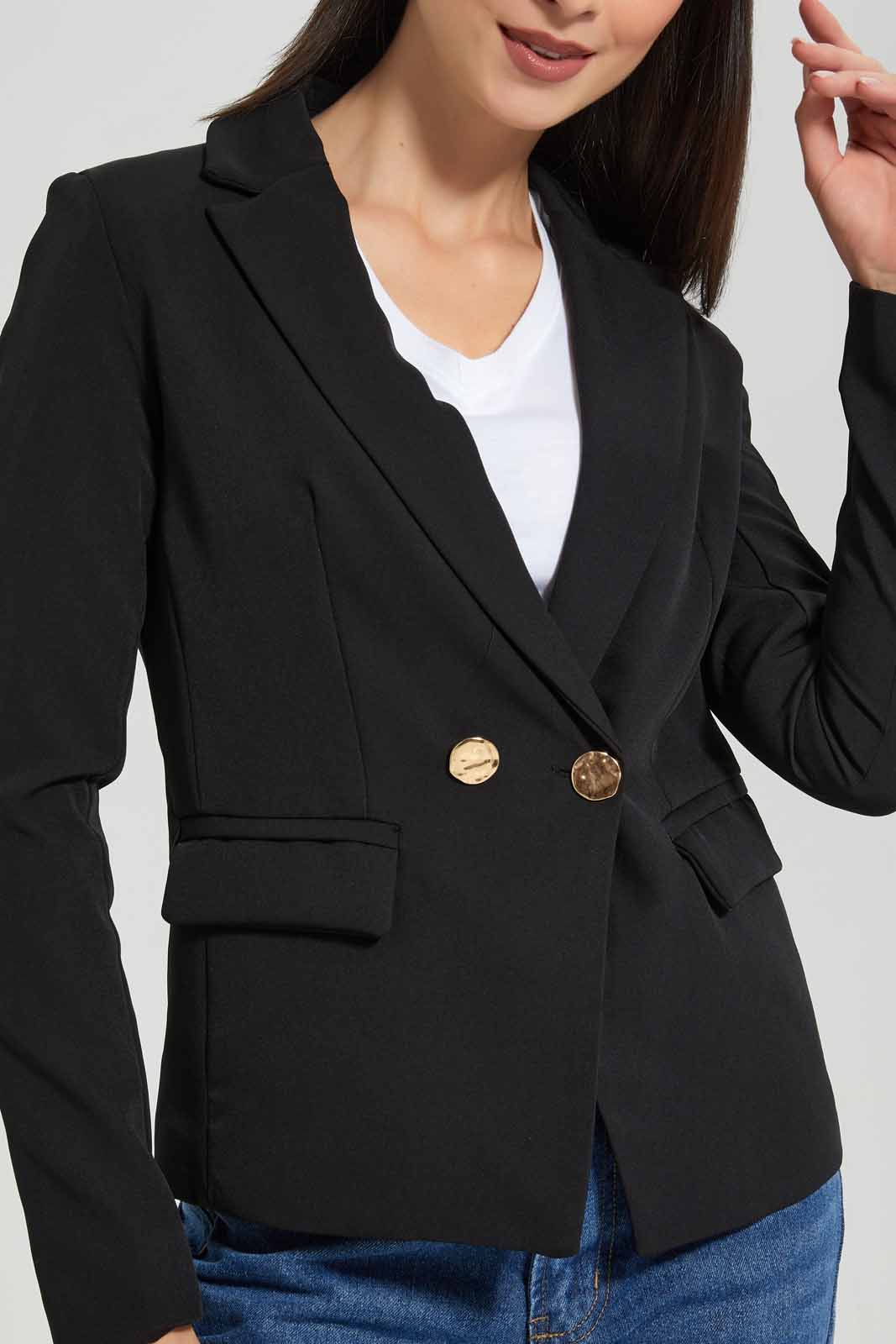 Redtag-Black-Gold-Button-Tailored-Blazer-Category:Jackets,-Colour:Black,-Deals:New-In,-Filter:Women's-Clothing,-New-In-Women-APL,-Non-Sale,-Section:Women,-W22O,-Women-Jackets-Women's-