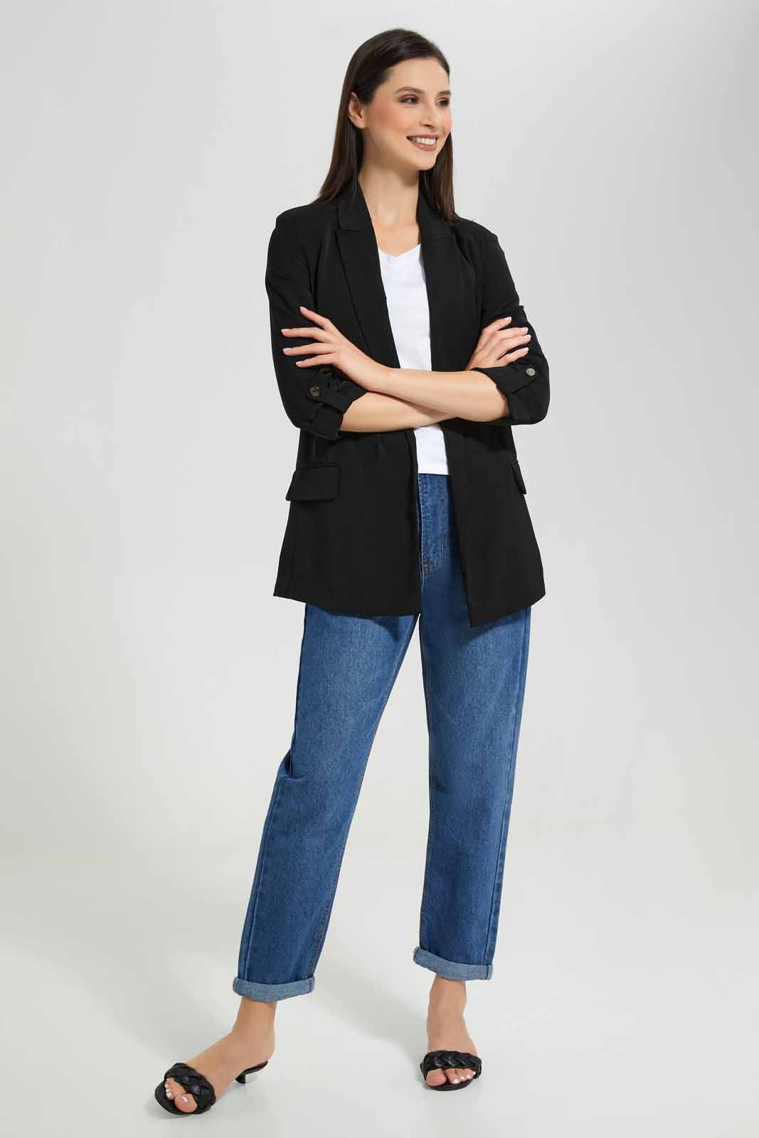 Redtag-White-lapel-Collar-Rollu-UP-Sleeve-Jacket-Category:Jackets,-Colour:White,-Deals:New-In,-Filter:Women's-Clothing,-New-In-Women-APL,-Non-Sale,-Section:Women,-W22A,-Women-Jackets-Women's-