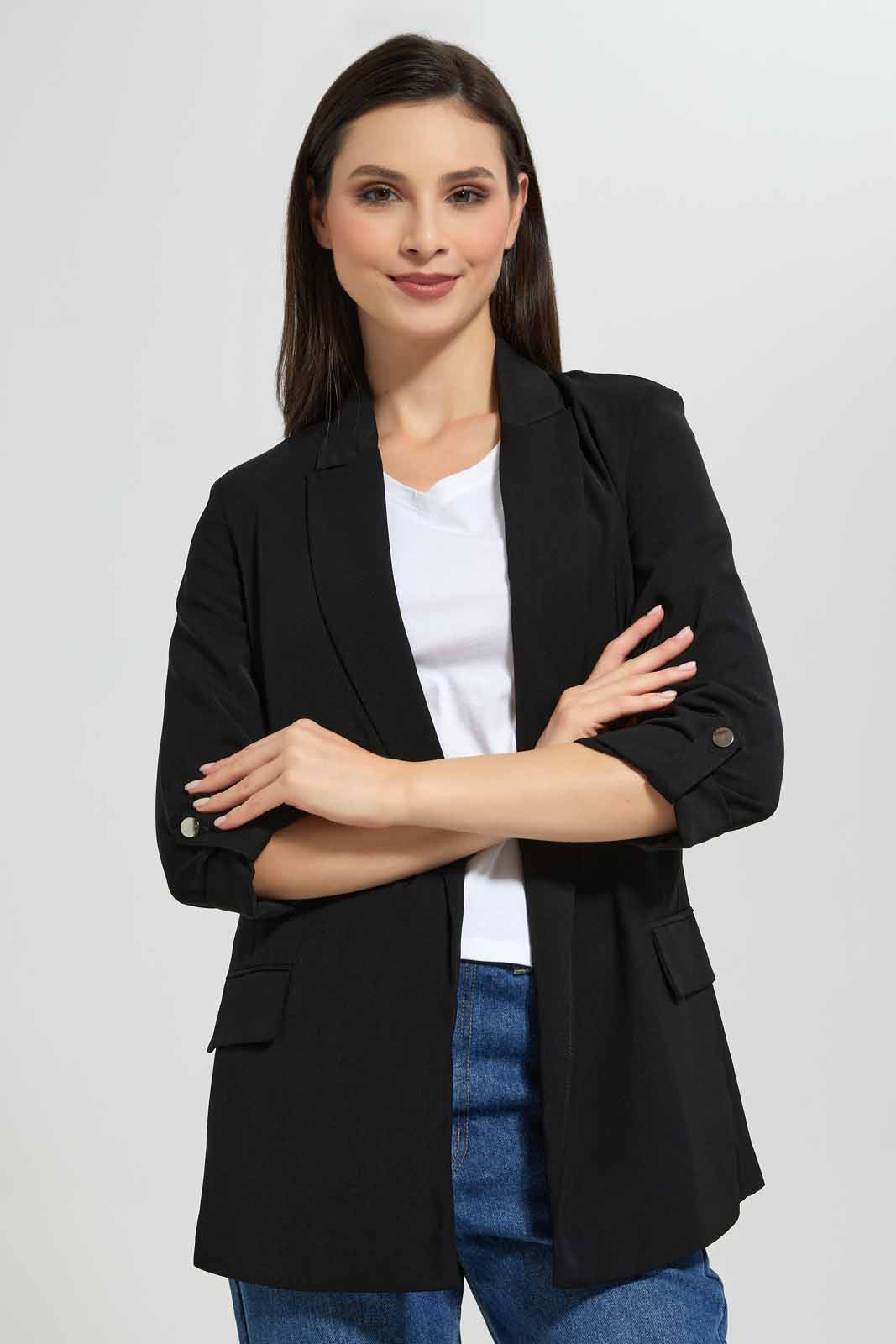 Redtag-White-lapel-Collar-Rollu-UP-Sleeve-Jacket-Category:Jackets,-Colour:White,-Deals:New-In,-Filter:Women's-Clothing,-New-In-Women-APL,-Non-Sale,-Section:Women,-W22A,-Women-Jackets-Women's-