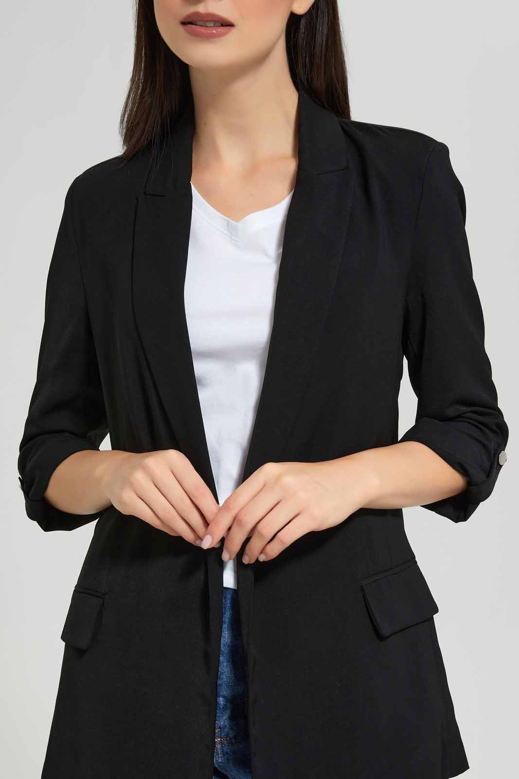 Redtag-White-lapel-Collar-Rollu-UP-Sleeve-Jacket-Category:Jackets,-Colour:White,-Deals:New-In,-Filter:Women's-Clothing,-New-In-Women-APL,-Non-Sale,-Section:Women,-W22A,-Women-Jackets-Women's-