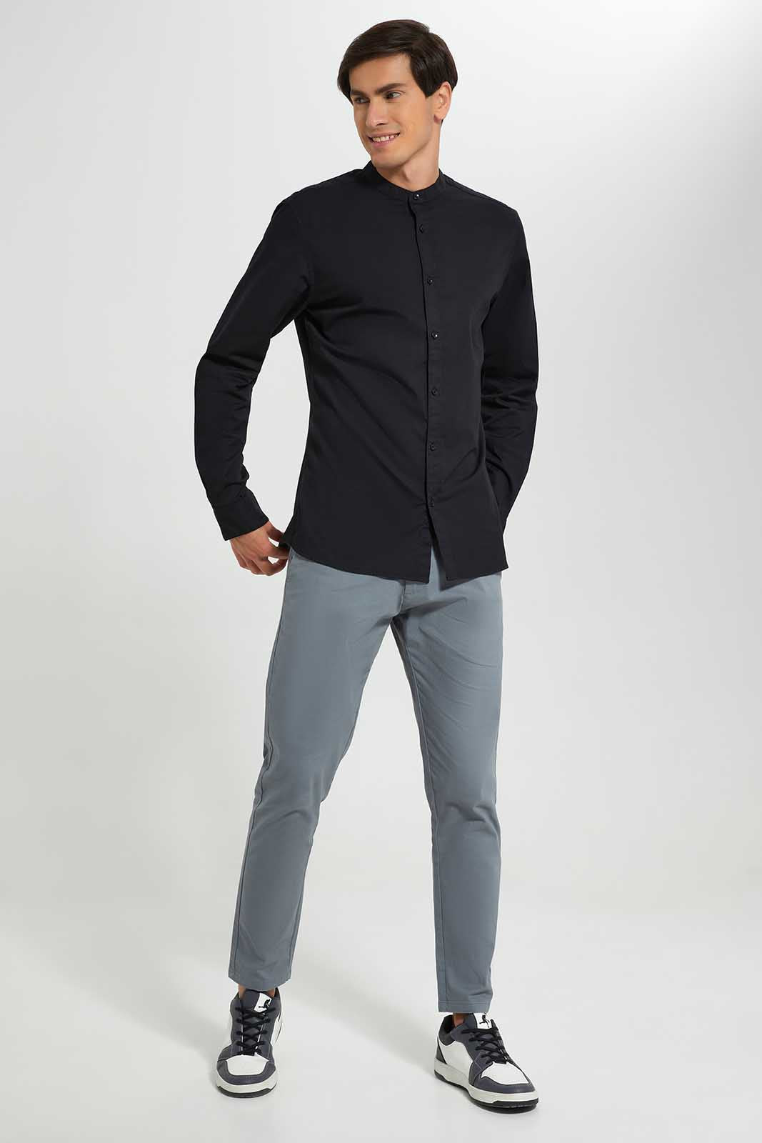Redtag-Black-Mandrain-Collar-Shirt-Category:Shirts,-Colour:Black,-Deals:New-In,-Filter:Men's-Clothing,-Men-Shirts,-New-In-Men-APL,-Non-Sale,-Section:Men,-TBL,-W22A-Men's-