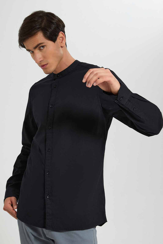 Redtag-Black-Mandrain-Collar-Shirt-Category:Shirts,-Colour:Black,-Deals:New-In,-Filter:Men's-Clothing,-Men-Shirts,-New-In-Men-APL,-Non-Sale,-Section:Men,-TBL,-W22A-Men's-