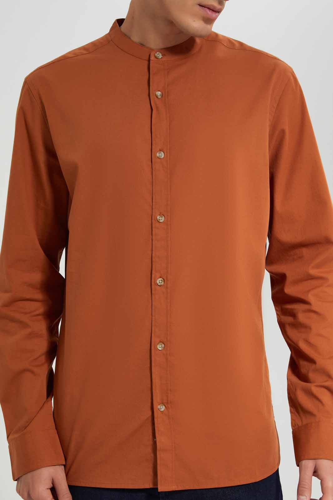 Redtag-Rust-Mandrain-Collar-Shirt-Category:Shirts,-Colour:Orange,-Deals:New-In,-Filter:Men's-Clothing,-Men-Shirts,-New-In-Men-APL,-Non-Sale,-Section:Men,-TBL,-W22A-Men's-