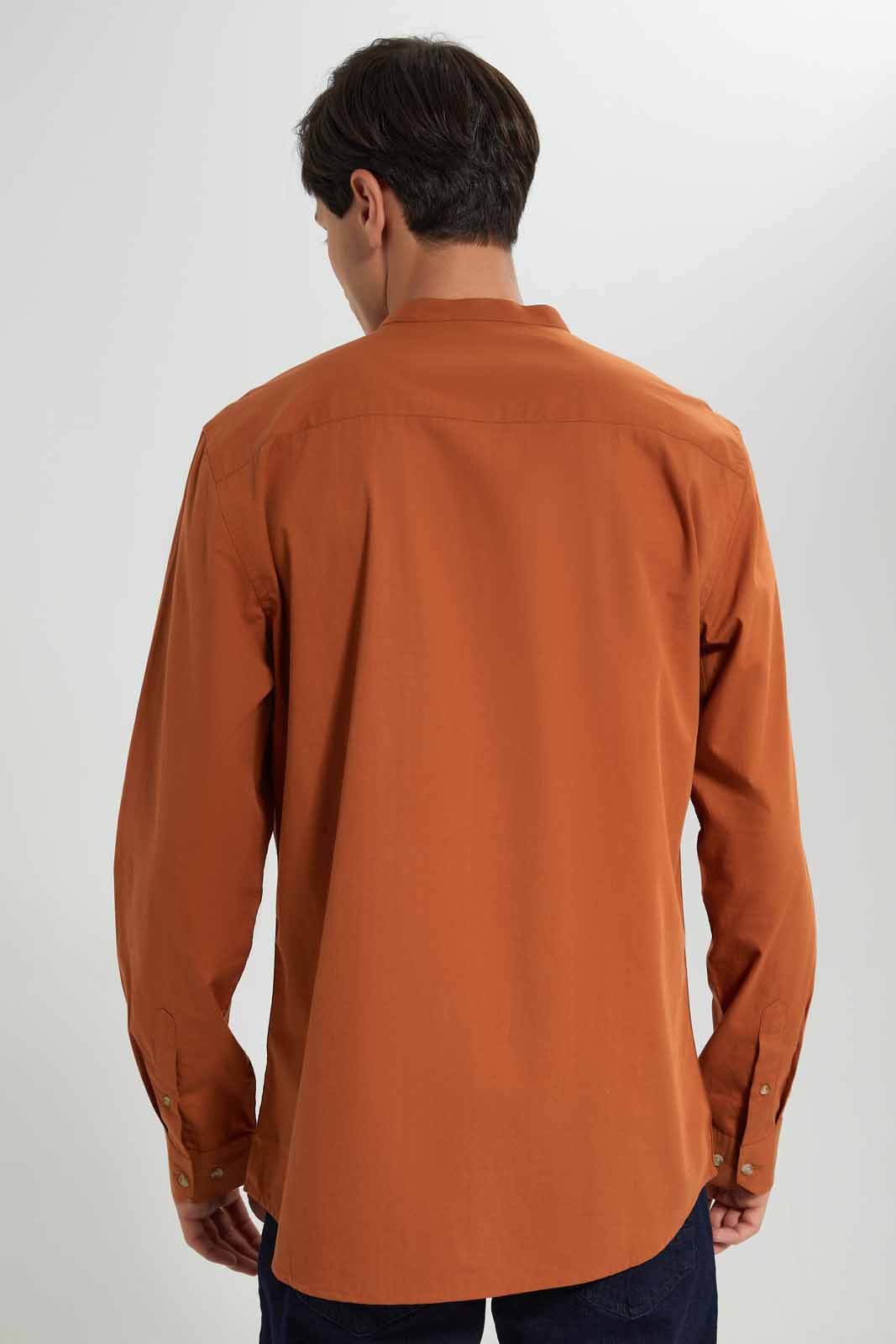 Redtag-Rust-Mandrain-Collar-Shirt-Category:Shirts,-Colour:Orange,-Deals:New-In,-Filter:Men's-Clothing,-Men-Shirts,-New-In-Men-APL,-Non-Sale,-Section:Men,-TBL,-W22A-Men's-