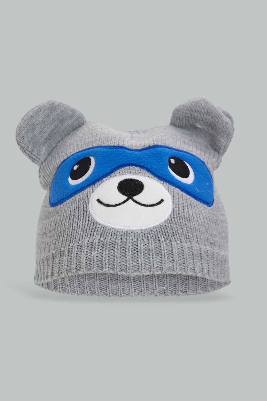 Redtag-Assorted-Grey-And-Navy-Blue-Charcater-Knitted-Cap-Set-Of-2-BOY-Knitted-Accessories,-Category:Knitted-Accessories,-Colour:Assorted,-Filter:Boys-Accessories,-New-In,-New-In-BOY-ACC,-Non-Sale,-Section:Boys-(0-to-14Yrs),-W22B-Boys-