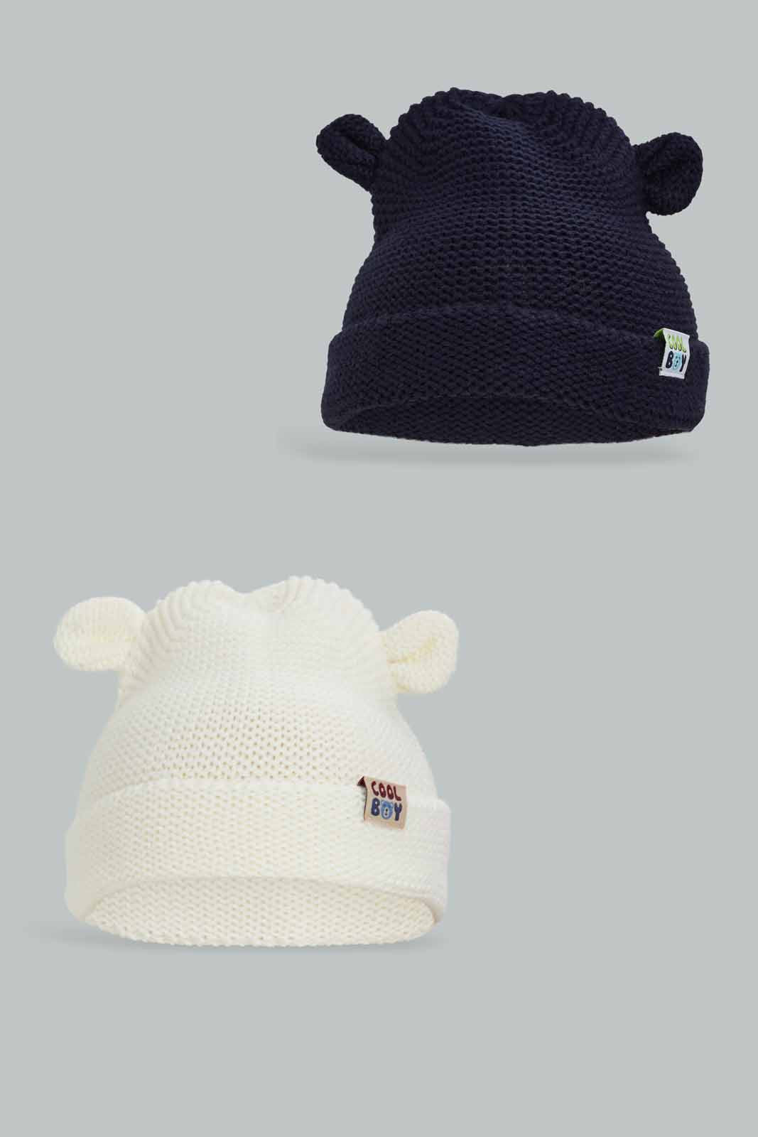 Redtag-Assorted-Navy-And-White-Set-Of-2-Knitted-Cap-BOY-Knitted-Accessories,-Category:Knitted-Accessories,-Colour:Assorted,-Filter:Boys-Accessories,-New-In,-New-In-BOY-ACC,-Non-Sale,-Section:Boys-(0-to-14Yrs),-W22A-Boys-