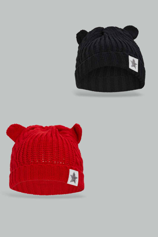 Redtag-Assorted-Black-And-Red-Cap-Set-Of-2-Knitted-Cap-BOY-Knitted-Accessories,-Category:Knitted-Accessories,-Colour:Assorted,-Filter:Boys-Accessories,-New-In,-New-In-BOY-ACC,-Non-Sale,-Section:Boys-(0-to-14Yrs),-W22A-Boys-