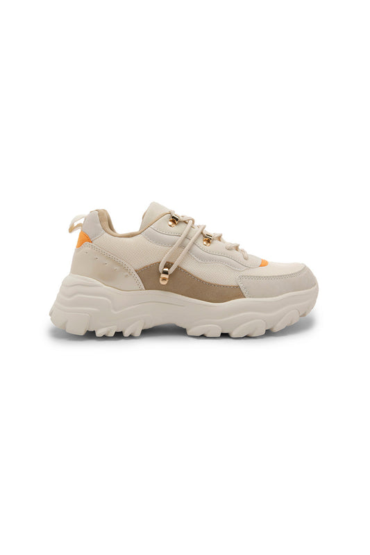 Redtag-Beige-Gold-Trim-Lace-Up-Sneaker-Category:Trainers,-Colour:Beige,-Deals:New-In,-Dept:Ladieswear,-Filter:Women's-Footwear,-New-In-Women-FOO,-Non-Sale,-Section:Women,-W22B,-Women-Trainers-Women's-