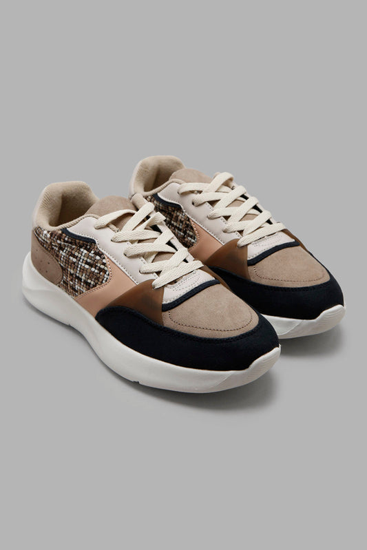 Redtag-Assorted-Lace-Up-Sneaker-With-Tweed-Inset-Category:Trainers,-Colour:Assorted,-Deals:New-In,-Filter:Women's-Footwear,-New-In-Women-FOO,-Non-Sale,-Section:Women,-W22B,-Women-Trainers-Women's-