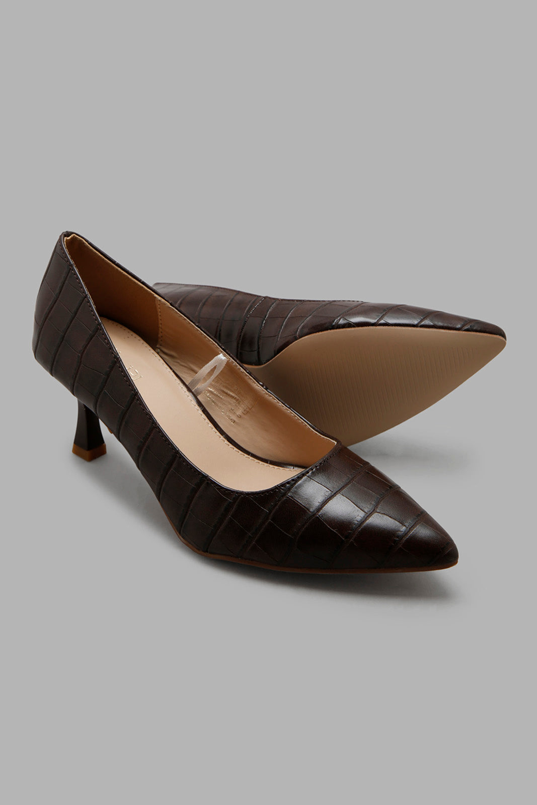 Redtag-Brown-Croc-Effect-Court-Shoe-Category:Formal-Shoes,-Colour:Brown,-Deals:New-In,-Filter:Women's-Footwear,-New-In-Women-FOO,-Non-Sale,-Section:Women,-W22A,-Women-Formal-Shoes-Women's-