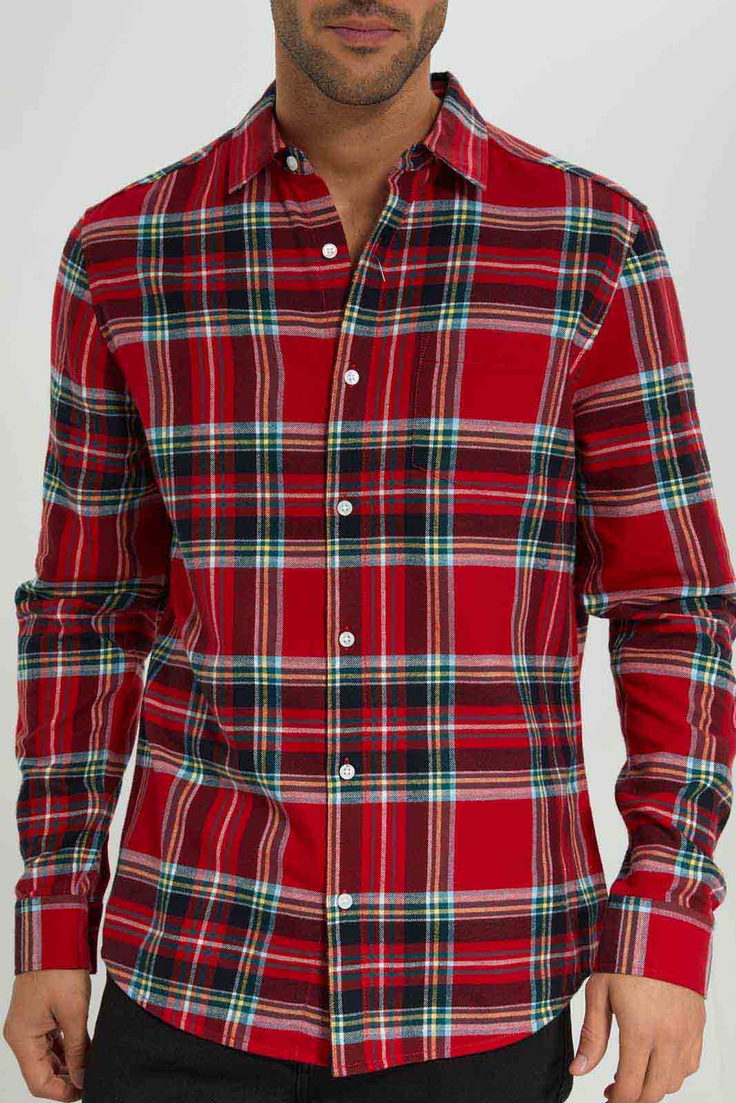 Redtag-Red-Check-Flannel-Shirt-Category:Shirts,-Colour:Red,-Deals:New-In,-Filter:Men's-Clothing,-Men-Shirts,-New-In-Men-APL,-Non-Sale,-Section:Men,-TBL,-W22B-Men's-