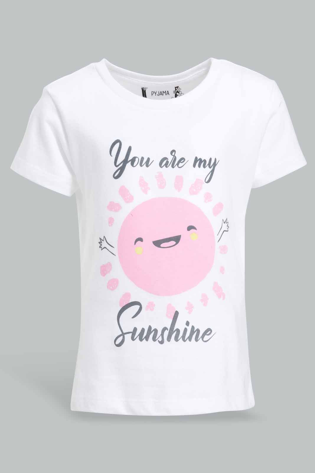 Redtag-White-Placement-Print-Top-with-Pink-Solid-Pyjama-Set-Category:Pyjama-Sets,-Colour:Apricot,-Deals:New-In,-Filter:Infant-Girls-(3-to-24-Mths),-ING-Pyjama-Sets,-New-In-ING-APL,-Non-Sale,-Section:Girls-(0-to-14Yrs),-W22O-Infant-Girls-3 to 24 Months