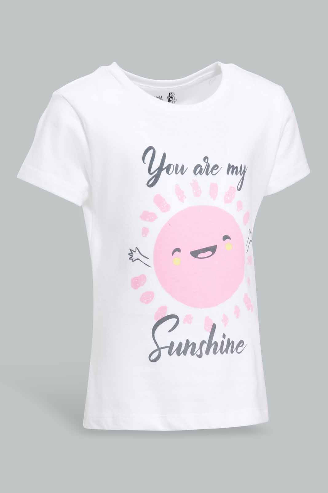 Redtag-White-Placement-Print-Top-with-Pink-Solid-Pyjama-Set-Category:Pyjama-Sets,-Colour:Apricot,-Deals:New-In,-Filter:Infant-Girls-(3-to-24-Mths),-ING-Pyjama-Sets,-New-In-ING-APL,-Non-Sale,-Section:Girls-(0-to-14Yrs),-W22O-Infant-Girls-3 to 24 Months