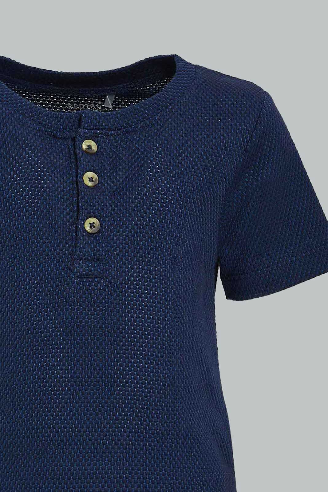 Redtag-Blue-Jacquard-Tee-Category:T-Shirts,-Colour:Blue,-Deals:New-In,-Dept:Boys,-Filter:Infant-Boys-(3-to-24-Mths),-INB-T-Shirts,-New-In-INB-APL,-Non-Sale,-Section:Boys-(0-to-14Yrs),-W22O-Infant-Boys-3 to 24 Months