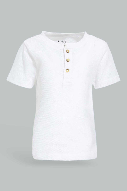 Redtag-White-Jacquard-Tee-Category:T-Shirts,-Colour:White,-Deals:New-In,-Dept:Boys,-Filter:Infant-Boys-(3-to-24-Mths),-INB-T-Shirts,-New-In-INB-APL,-Non-Sale,-Section:Boys-(0-to-14Yrs),-W22O-Infant-Boys-3 to 24 Months
