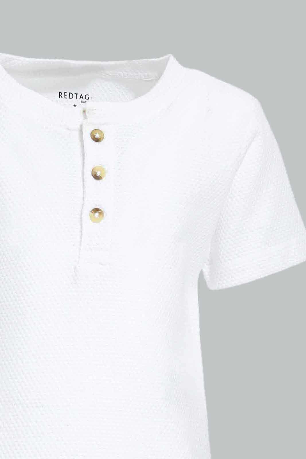Redtag-White-Jacquard-Tee-Category:T-Shirts,-Colour:White,-Deals:New-In,-Dept:Boys,-Filter:Infant-Boys-(3-to-24-Mths),-INB-T-Shirts,-New-In-INB-APL,-Non-Sale,-Section:Boys-(0-to-14Yrs),-W22O-Infant-Boys-3 to 24 Months