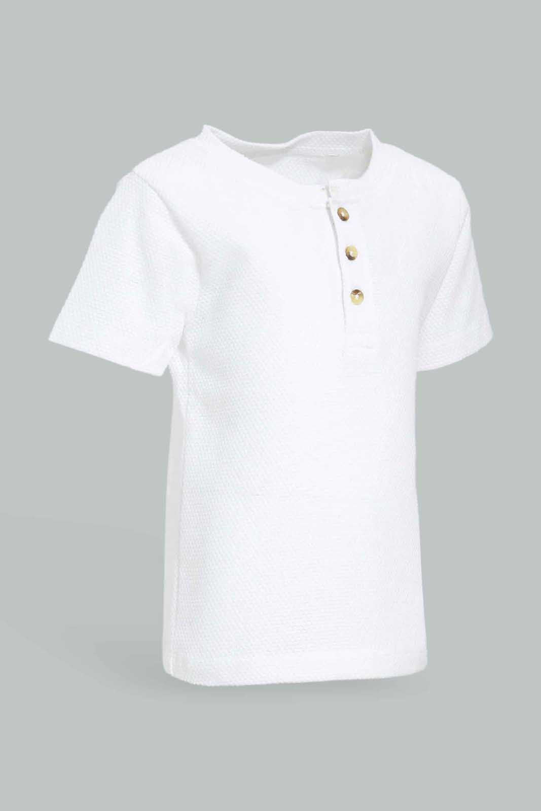 Redtag-White-Jacquard-Tee-Category:T-Shirts,-Colour:White,-Deals:New-In,-Dept:Boys,-Filter:Infant-Boys-(3-to-24-Mths),-INB-T-Shirts,-New-In-INB-APL,-Non-Sale,-Section:Boys-(0-to-14Yrs),-W22O-Infant-Boys-3 to 24 Months