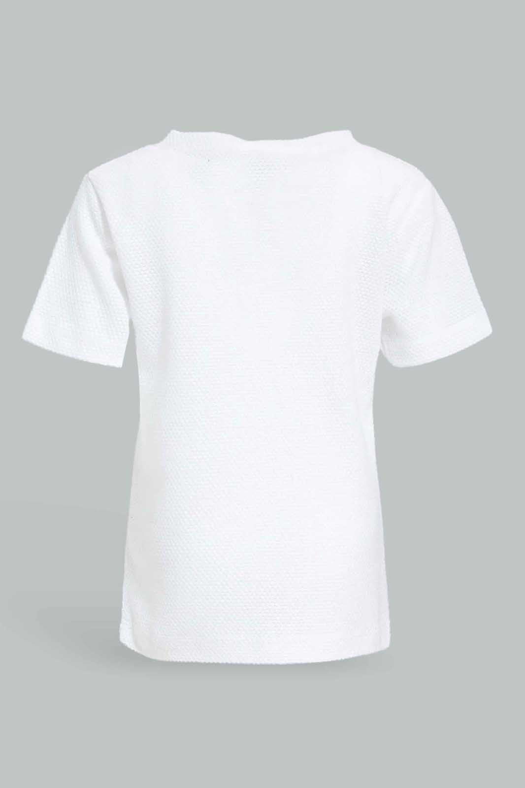 Redtag-White-Jacquard-Tee-Category:T-Shirts,-Colour:White,-Deals:New-In,-Dept:Boys,-Filter:Infant-Boys-(3-to-24-Mths),-INB-T-Shirts,-New-In-INB-APL,-Non-Sale,-Section:Boys-(0-to-14Yrs),-W22O-Infant-Boys-3 to 24 Months